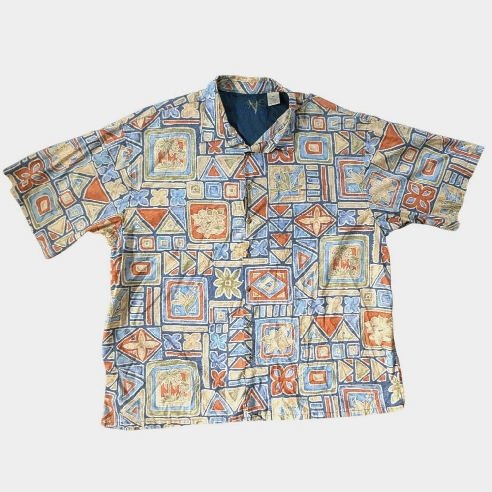 Bamboo Cay Hawaiian Shirt Mens 4XL Geometric Floral Short‎ Sleeve Resort Wear